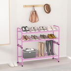 SUFAUY 2 Tier 33" Wide Shoe Rack, Closet Metal Wire, Stackable, Pink - color: Pink, size: 2 Tier