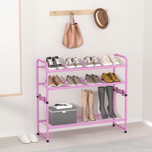 SUFAUY 2 Tier 33" Wide Shoe Rack, Closet Metal Wire, Stackable, Pink - color: Pink, size: 2 Tier