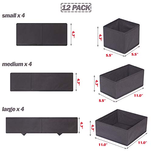 DIOMMELL 12 Pack Foldable Cloth Storage Box Closet Dresser Drawer Organizer Fabric Baskets Bins Containers Divider for Baby Clothes Underwear Bras Socks Lingerie Clothing,Dark Grey 444 - color: Dark Grey