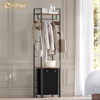 Coat Rack with Laundry Basket, Laundry Hamper Freestanding Hall Tree, Clothes Rack with Storage Shelves, 14.5 Gal Removable Bags on Wheels, Black and Brown JLH005SR - color: Black and Brown