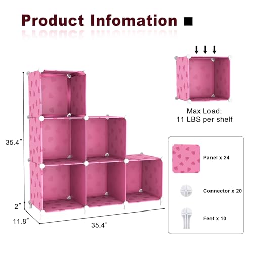 UNKU Cube Storage Organizer, 6 Cube Closet Organizer Storage Shelves, DIY Stackable Bookcase, Clothes Organizer Shelf for Closet, Bedroom, Living Room, Cabinet, Home, Office, Pink - color: Pink, size: 6cube