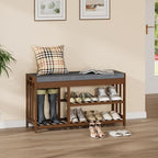 Shoe Rack Bench with Cushion,2 Tiers Shoe Bench with Flip-Top Storage,Wood Shoe Rack for Entryway, Hallway, Bedroom, Front Door Entrance (Brown) - color: Brown