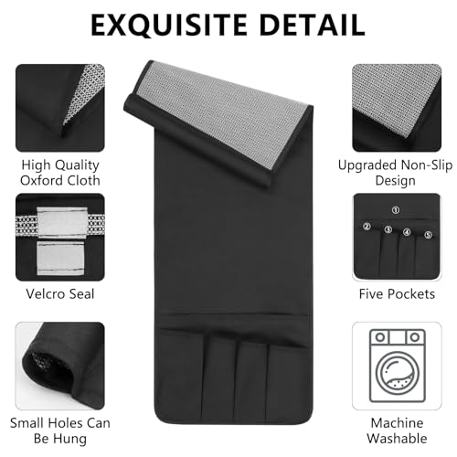 Non-slip Couch Organizer Armchair Caddy, Oxford TV Remote Control Holder Bedside Caddy with 5 Pockets for Key Glasses Phone Magazine Holders. - size: 35"x12.4"