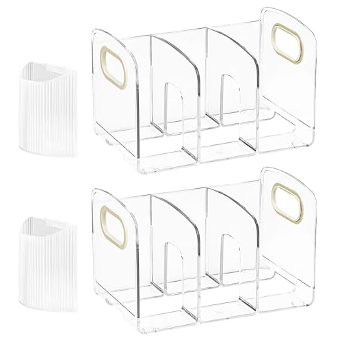 2pcs Mail Organizer File Sorters, Acrylic File Organizer with Pen Holder, Desk Clear Purse Handbag Storage Desktop Divider for Home Office Supplies 3 Sections