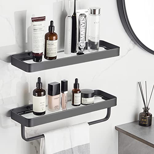 VOLPONE Bathroom Shelves Wall Mounted Glass Shelf for Floating Shelf Tempered Glass Shelves 2 Tier Bathroom Wall Organizer(Black) - color: Black(rectangular)