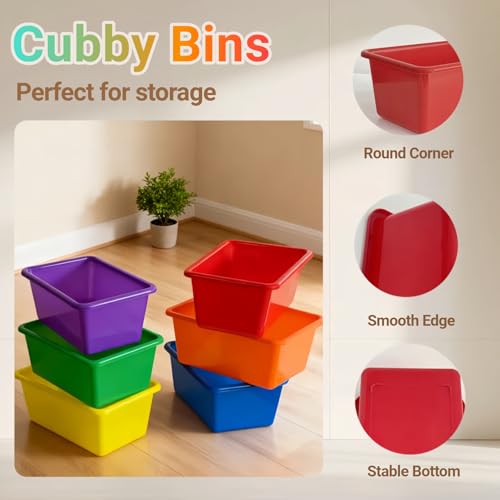RAUVOLFIA 6 Pack Small Cubby Bin Storage Bins, Multi-Purpose Plastic Storage Bins Stackable Organizer Storage Cubbies for Home, Playroom, Classroom (Rainbow) - color: Rainbow
