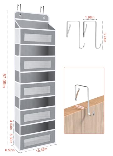 Over The Door Organizer Storage, 5 Shelf Hanging Door Organizer with 10 Large Capacity Pockets, Anti Tilt 44 lb Load Behind Door Storage for Bedroom, Bathroom, Pantry, Nursery, (Grey) - color: Grey, size: 1 Pack