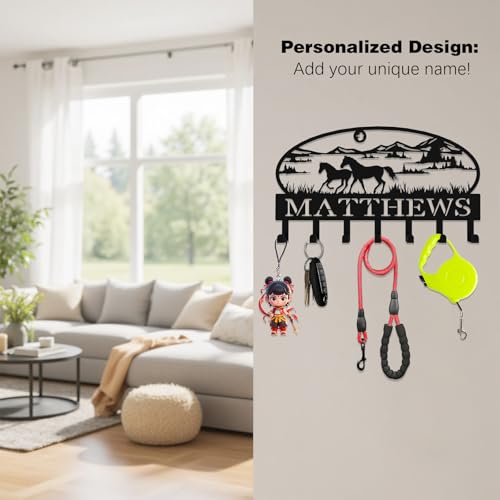 Personalized Galloping Horse Key Hook Wall Mount,Fashion Wall Key Holder of Galloping Horse in Mountain Landscape,Metal Key Rack for Wall Decor,Office,Entryway - color: Galloping Horse