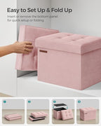 SONGMICS Storage Ottoman, Foldable Small Ottoman Foot Rest, 12.2 x 16.1 Inches Foot Stool, Load up to 286 lb, for Living Room, Bedroom, Dorm, Jelly Pink ULSF200R01 - color: Jelly Pink, style: Velvet