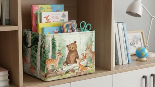 CLOCOR Rectangular Storage Basket,Collapsible Cute Pattern Storage Bin,Waterproof Books Box with Handles,Gift Basket(Forest Animals) - color: Forest Animals
