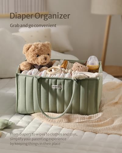 Blissful Diary Baby Diaper Caddy Organizer, Stylish Storage Basket for Newborn Essentials and Diaper Station, Gift for Baby Shower and Registry Must-Have, Sage Green - color: Sage Green