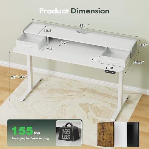Homall Electric Standing Desk with 2 Drawers, Adjustable Height Computer Desk with Storage Sit Stand Table with Storage Shelf and Splice Board Quick Install for Home Office (White, 55 Inch) - color: White, size: 55 Inch