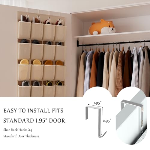 homyfort Over the Door Shoe Organizer, 24 Large Breathable Mesh Pocket,Space Saving Hanging Shoe Rack,Shoe Storage Holder for Entryway Bedroom Closet - color: Beige