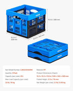 VEVOR Plastic Collapsible Storage Bins, 25L 3 Packs, Stackable Folding Storage Crates with Handles, Holds 22 lbs Per Bin, Foldable Heavy Duty Containers, Space-Saving Baskets, for Home Organizing - size: 25L-Blue-3PC