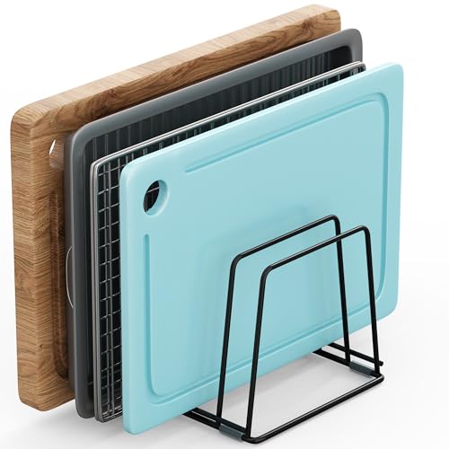 Cutting Board Organizer Kitchen Organizer Rack for Cutting Board, Bakeware, and Cookie Sheet, 5-Slot Heavy-Duty Steel Cookware Holder,Rust-Resistant with Anti-Slip Feet (2, Large) - size: Large（2PCS）