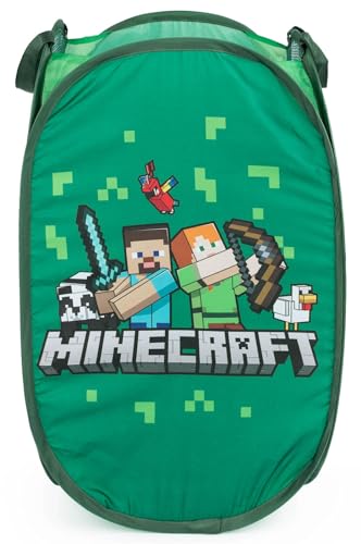 Jay Franco Minecraft Pop Up Laundry Hamper for Boys - Foldable Mesh Dirty Clothes Basket with Durable Handles, Kids Toy Storage Bin for Bedroom, 22" x 14" - color: Multi - Minecraft