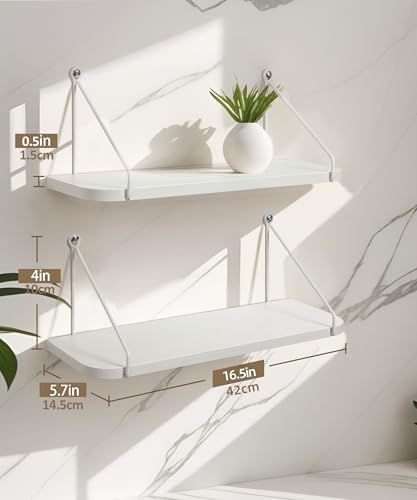 Afuly White Shelves for Wall, Floating Shelf Bathroom, Wall Mounted Shelves for Bedroom Living Room, Over Toilet Storage Display Organizer Modern Home Decor, 16inch Set of 2 - color: White, size: 5.7"D x 16.5"W