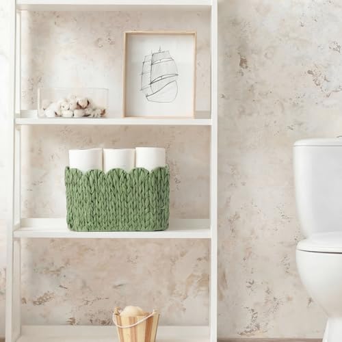 Kathfly Sage Green Toilet Paper Storage Basket Scalloped Wicker Woven Bathroom Basket Toilet Paper Holder Holds up to 6 Mega Rolls Woven Organizer for Home Bathroom Kitchen Offices - style: Scalloped Style