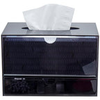 MyGift Premium Black Acrylic Cosmetic Organizer Caddy and Tissue Box Cover with Pull Out Makeup Storage Drawer - Countertop Bathroom Supplies Holder - color: Black