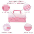 11(in) Versatile Three-Layer Folding Organizer Box,Ideal for Art & Crafts,Toys,Sewing Supplies,Jewelry and Tools,Storage with Dual Trays,Elegant Pink - color: Pink