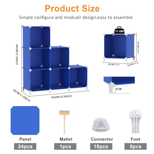AWTATOS Cube Storage Organizer, 6 Cube Closet Organizers and Storage Shelves, DIY Stackable Bookshelf for Bedroom, Home, Admiral Blue - color: Dark Blue