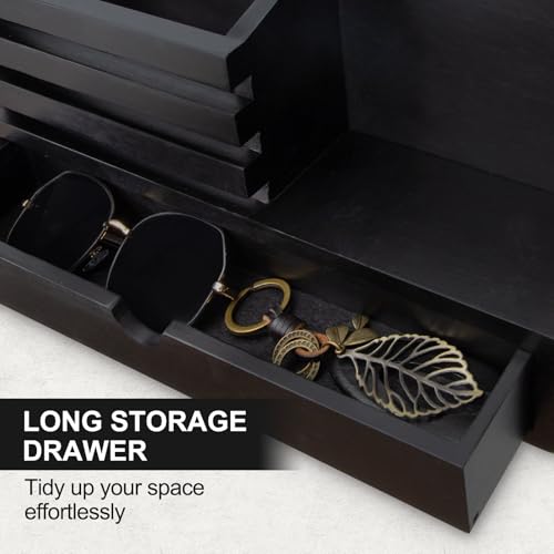 Key Holder Wall Mount, Mail Holder with Storage Drawer and 6 Key Hooks for Coat, Dog Leash, Home Decor Rack, House Accessories, Entry Way Organizer - color: Black, size: Large - 13.8 Inch