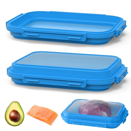 2-Piece Airtight Food Storage Containers Set – Avocado Saver, Onion Keeper, Silicone Kitchen Organizers for Fridge, Reusable & Leak-Proof to Lock in Freshness K05-dark blue - color: Dark blue