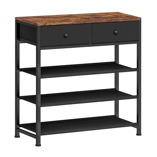 usikey Shoe Rack, 4 Tier Shoe Storage Organizer with 2 Drawers, Metal Shoe Shelf for 9-12 Pairs of Shoes, with 3 Oxford Fabric Shelves and Wooden Top, Shoe Stand for Closet Entryway, Black UNYXJX012H - color: 4 Tier ( 28.3 X 11 X 29.5 Inches)-black