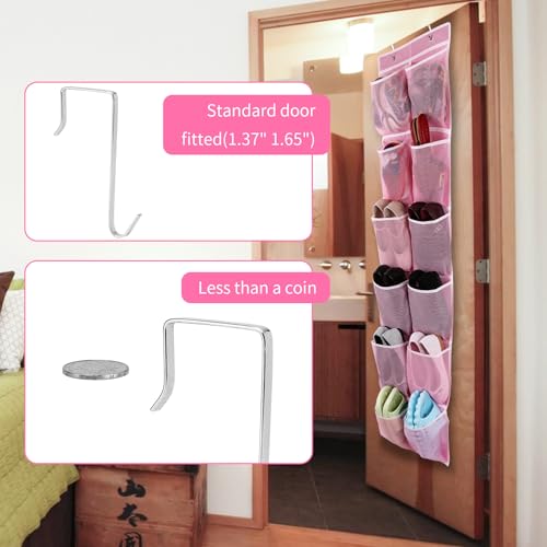 GOMAJI Over the Door 12 Pocket Hanging Shoe Organizer, Pink - color: Pink