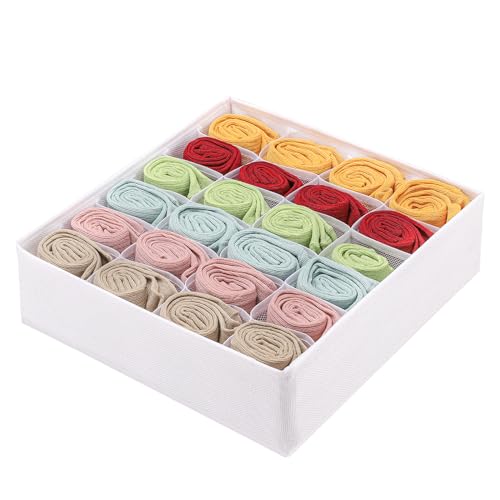 Foldable Storage Cubes Drawer Underwear Organizer Dividers， under Cabinet Organizer 24-Cell Fabric Storage Boxes for Lingerie,Socks,Ties （White） - color: White