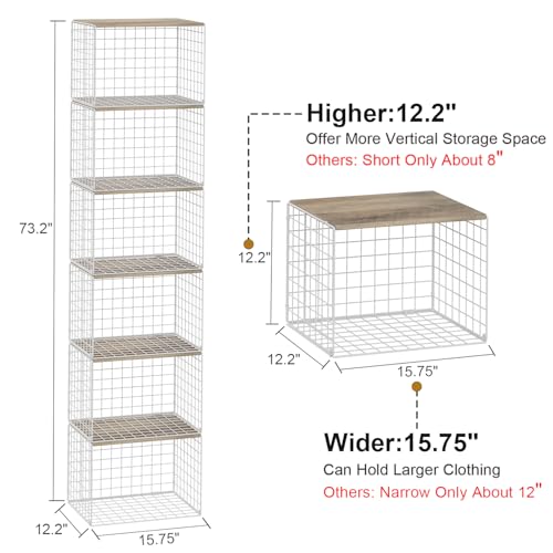 6 Pack Closet Organizers And Storage, Stackable Closet Shelf Organizer Storage Bin Basket For Clothes Sweaters With Top Board, Widened Opening, Heightened Height, Large Capacity, Sturdy, Space-saver - color: White, size: 6 Pack