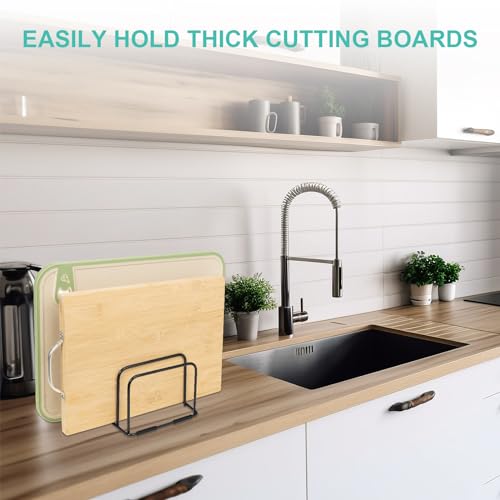 Cutting Board Holder Stand, Countertop Cookie Sheet Organizer, 6 x 6 x 3.9 in. Cookware Organizer for Baking Cookie Pan Small Racks Storage Kitchen Cabinet (Black)