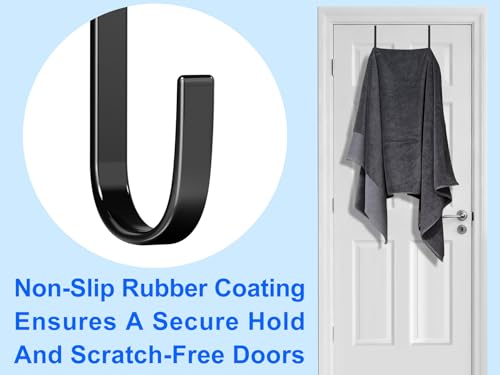 Over the Door Metal Hooks with Plastic Coating 1 Year Returnless Refund 5.5" Fit 0.5" to 1 3/8" Door 4 Pcs Heavy Duty Single Towel Robe Rack Wreath Bathroom Shower Hanger Shoe Organizer Ironing Board - color: E: BK 5.5" fit 0.5" to 1 3/8" door 4pcs