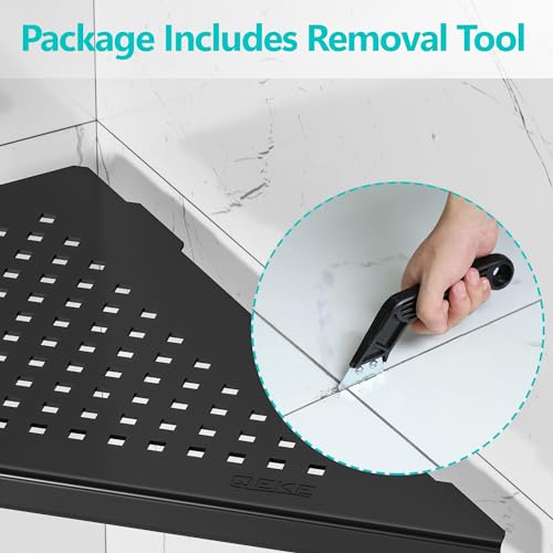 Qeke Bathroom Corner Shelf, Recessed 10" Shower Shelf Caddy, SUS304 Stainless Steel Shelf Wall Mount Triangular, No Drilling, Matte Black - color: Matte Black, size: 10"- 1 Pack