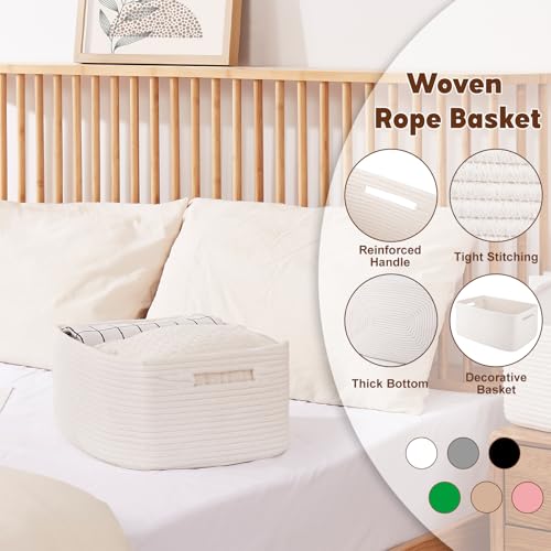 OIAHOMY Storage Basket for Shelves, Closet Cube Storage Bins Baskets for Clothes Blanket Towels, Baby Nursery, Toy Baskets Box, Woven Rope Basket, 15.75 * 11.81 * 7.09 IN, 2 Packs White - color: White, size: 15.75*11.81*7.09