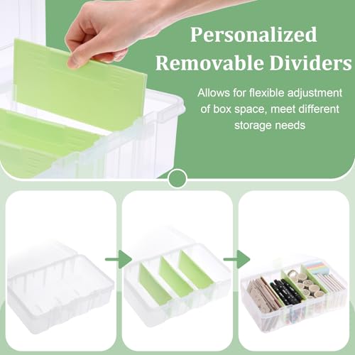 BTSKY Clear Plastic Dividing Storage Box with 4 Compartments Adjustable Storage Bin with Lid Plastic Craft Storage Container Multipurpose Sewing Box Art Supply Organizer, 13.3x8.1x3.4 Inches, Green - size: 13.3x8.1x3.4 Inches-Green