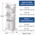 Japard 83 Litres Rolling Laundry Hamper Ultra Slim, Vertical 3 Sorter Cart with Wheels and Breaks, 3-tier Baskets Detachable for Dorm, Closet, Easy Assembly White Gray - size: 3 Tier
