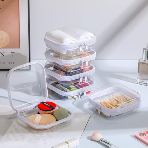 Sanwuta 6 Pcs Clear Hard Zipper Case Plastic Zipper Pouches Transparent Makeup Bag Pencil Case Pouches Toiletry Diaper Bag for Travel Toy Storage Organizer Bins(White,5 x 5 x 2 Inch) - color: White, size: 5 x 5 x 2 Inch