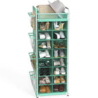 Simple Houseware 16 Cube Shoe Stand Tower Rack 8 Tier with Top Shelf and Side Hanging Pockets, Turquoise - color: Turquoise