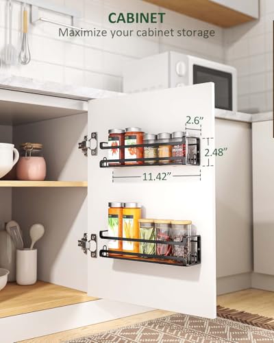 Doakhirmit Wall Mounted Spice Rack with 16 Hooks, Rustic Wood Spice Organizer Shelf for Stove Cabinet Pantry Door,Screw or Adhesive Hanging Spice Shelf,Wall Spice Rack in Kitchen and RV,6 Pack - size: 6 Pack