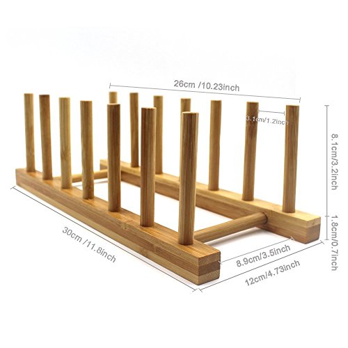 INNERNEED Bamboo Wooden Dish Rack, Vertical Plate & Lid Organizer for Kitchen Cabinet or Countertop, Drying Stand for Dishes, Cutting Boards - size: Pack of 1