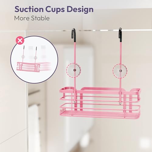 SWTYMIKI Shower Caddy Hanging Organizer - Over the Door Shower Caddy with 6 Hooks, 2 Installation Ways, Stainless Steel Rustproof Bathroom Organizer, Pink Small - color: Pink-1 tier