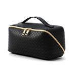Women's Travel PU Leather Cosmetic Organizer - Large Capacity Toiletry Storage Solution - color: black