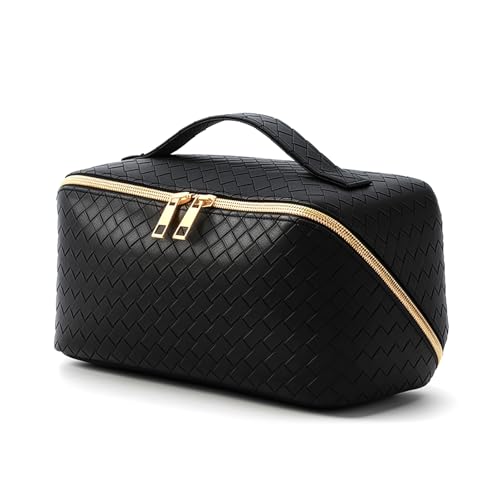 Women's Travel PU Leather Cosmetic Organizer - Large Capacity Toiletry Storage Solution - color: black