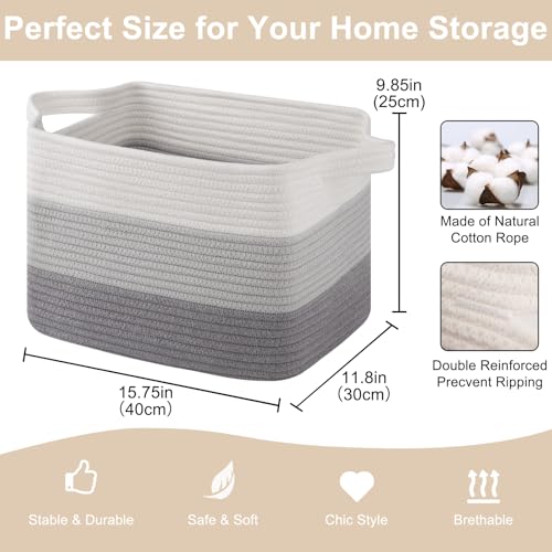 OIASKET Storage Baskets for Organizing, Woven Baskets for Shelves, Rectangle Decorative Organizer for Storage Clothes, Toy, Books, Towels Nursery Bins 3 Pack (Gradient Grey, 15.75"x11.8"x9.85") - color: Gradient Grey, size: 15.75"x11.8"x9.85"