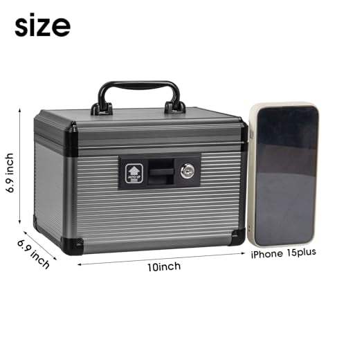 Medicine Lock Box with Key, Alluminum Alloy Lock Box for Medication,First Aid Box with a Removeable Tray to Store Medicines & Pills for Home,Black 10 * 6.89 * 6.89 Inch - color: Black, size: Small-10inch