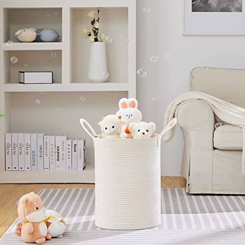VIPOSCO Large Laundry Hamper, Tall Woven Rope Storage Basket for Blanket, Toys, Dirty Clothes in Living Room, Bathroom, Bedroom - 58L White - color: White, size: 58L