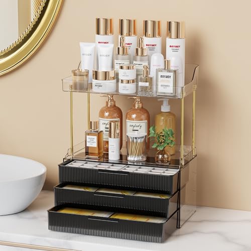 Anylady Bathroom Organizers and Storage, Makeup Organizer (Sturdy Durable Attractive), Ideal for Vanity, Countertop, Counter, Perfume, Skincare, Cabinet, Cosmetic, Dresser Organizer (deep black) - color: Deep Black