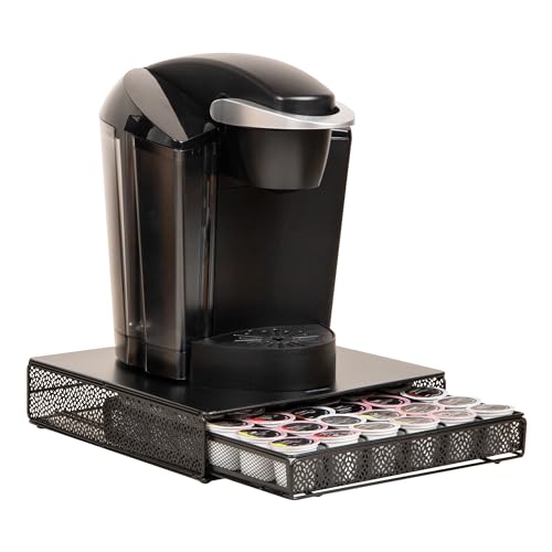 Mind Reader Single Serve Coffee Pod Drawer, 36 Pod Capacity, Countertop Organizer, Removable Dividers, Metal, Black - style: Square 36 Capacity