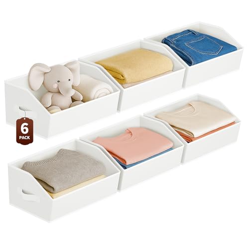 Homsorout Large Closet Organizers and Storage Bins - 6 Pack Trapezoid Storage Baskets for Shelves, Foldable Fabric Baskets with Handles Ideal for Closet, Basket, Wardrobe and Shelf Storage, White - color: White, size: 6 Pack